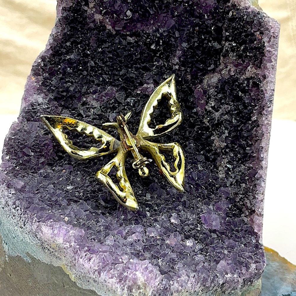 Vtg. (1950’s) Gold Butterfly Brooch With Aurora Borealis Crystals, 2”Lx2”W - Picture 2 of 6